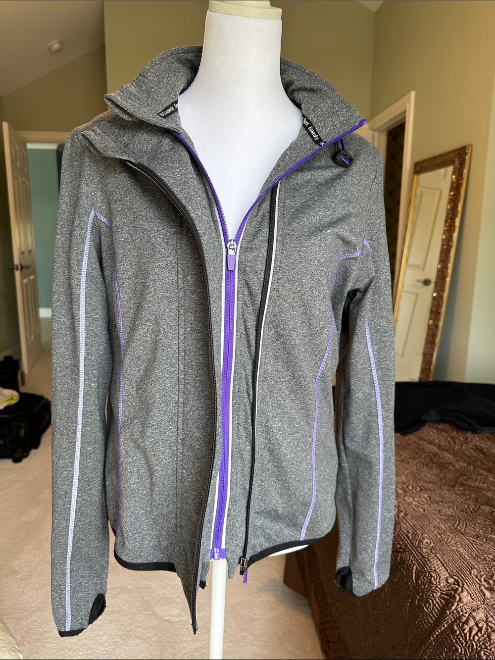 Superdry Sport Gym Tech Panel Full Zip Hoodie Jacket Grey Purple
